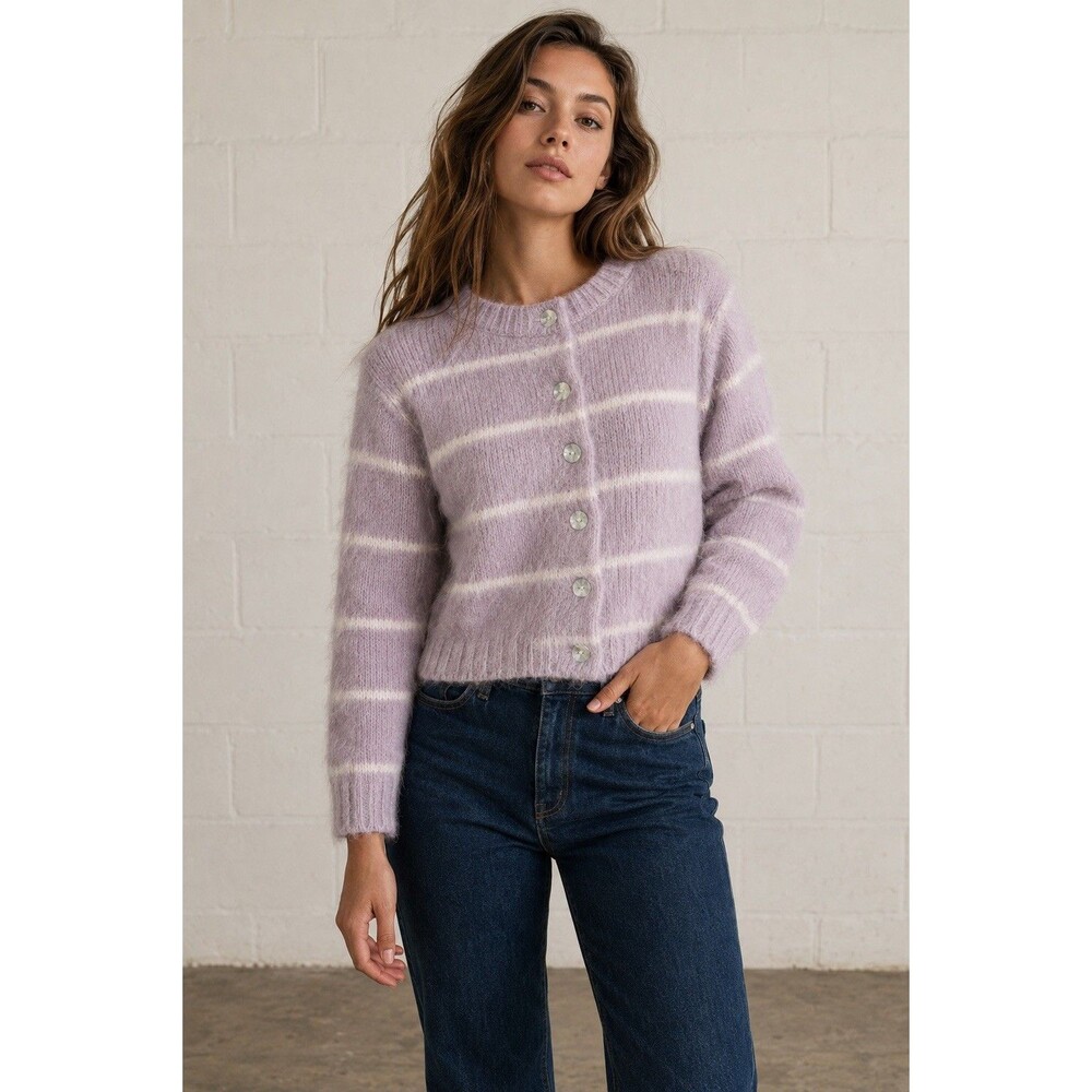 Maria Stanley Brushed Cardi purple radish Cardigan Suri Alpaca wool Blend Size L
